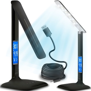 LED Schreibtischleuchte mit Thermometer und Uhr Schreibtischlampe Tischleuchte Leselampe Nachttischlampe Nachttischlampe Tischlampe Bürolampe Schw...
