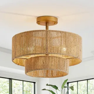 Parrot Uncle Hängelampe E14, 39x32cm, Natur/Beige, Boho Stil,麻绳编织, Metall & Jute, Esszimmer, Schlafzimmer & Wohnzimmer, Rustikal - Naturbelassen