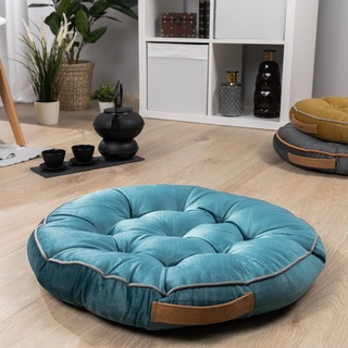 Paco Home Bodenkissen Boden Kissen Sitzkissen versch. Farben Innen Auflage Weich Dekorativ Rund Uni Yoga Meditation, Farbe:Türkis, Größe:58x58x6cm