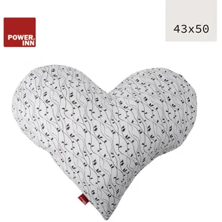 POWER INN Herzkissen groß 50 x 43 cm Weiß mit schwarzen Blätterranken