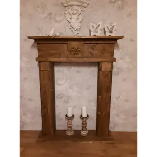 Wolkenstube Dekokamin Braun Antik, Kaminkonsole, Kaminumrandung (90cm Breite), Komplett aus Holz, von Hand Hergestellt