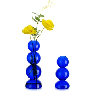 Hewory Kleine Vasen für Tischdeko: Vase Blau Bubble Vase Glas, Modern Vasen Deko Aesthetic Vasen Klein Tischdeko, Mini Vasen Set Kleine Glasvasen Rund Kugelvase für Deko Wohnzimmer Hochzeit Room Decor