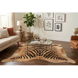 KUHFELL online & NOMAD Fellteppich Kuhfell creme weiß mit Zebra Print Rinder Fell Teppich braun