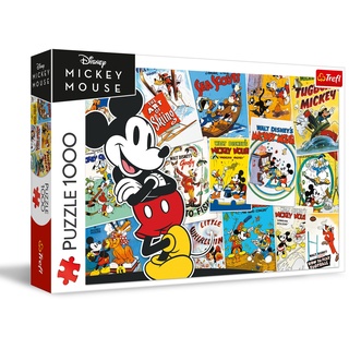 Trefl 10741, Mickey's World 1000 Elemente Disney Märchenfiguren, Retro Collage, Mickey Mouse, Klassisches Puzzle für Erwachsene und Kinder ab 12 Jahren