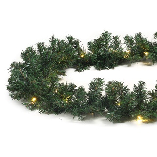 Gartenpirat künstliche Tannengirlande Weihnachten beleuchtet 5m außen – 80 LED warmweiß – Timer