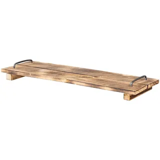 levandeo Tablett Holz L60cm Naturbraun Geflammt Serviertablett Deko Küchen Tablett Vintage Landhausstil Griffe Küchendeko Dekoration