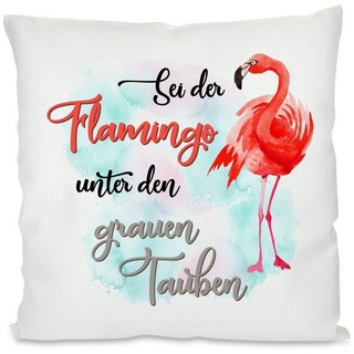 Herzbotschaft Dekokissen Kissen mit einseitigem Motiv Sei der Flamingo unter den grauen Tauben, Kissenhülle mit Füllung