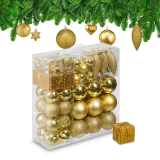 Relaxdays Weihnachtskugeln 110er Set, Gold,Silber