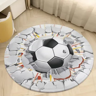 PEIHUODAN Runder Teppich Fußball Teppich für Jungen Fußball Graffiti Spielzimmer Bodenmatte Wohnzimmer Teppich Flammen Fußball Teenager Schlafzimmerteppich Runder Gaming Stuhl Teppich (Grau,120 cm)