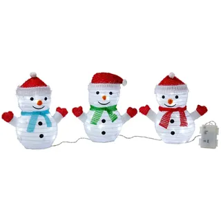 Northpoint Weihnachtsfigur LED Weihnachtsfiguren mit integriertem Timer 3er Set Schneemann, zusammenfaltbar für Innen und Außen Gartendekoration Winterdekoration