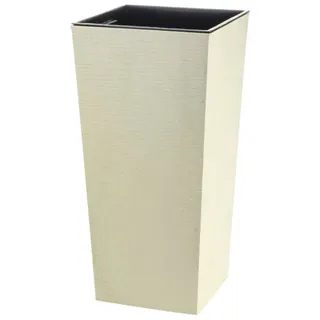 Engelland Pflanzkübel Blumentopf aus recyceltem Kunststoff & Holz (WPC), Rillenoptik (UV-beständig, wetterfest), Blumenkübel für Garten, Balkon, Terrasse, Innen- und Außenbereich beige|weiß 24 cm x 46.5 cm x 24 cm