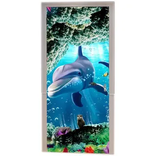 A.Monamour Türtapeten Selbstklebend 3D Blauer Ozean Der Unterwasserwelt Der Unterwasserfische Des Korallenriffs Der Fische 3D Türtapete Türposter Tapete 77x200cm