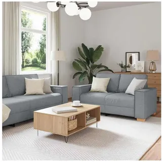 LuxusKollektion Wohnlandschaft Sofa Stoff 2-Sitzer 3-Sitzer Sessel Hellgrau grau