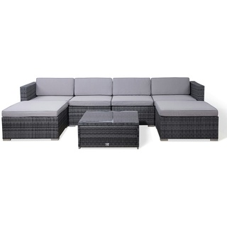 SVITA LUGANO Polyrattan Lounge Rattan Set Couch Sofagarnitur schwarz Gartenmöbel Grau