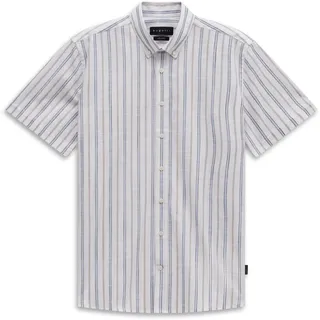 Kurzarmhemd BUGATTI "Button-Down-Kragen", Herren, Gr. 3XL, Normalgrößen, weiß (220, hellgrau), Piqué, 100% Baumwolle, normal, Hemden, modernes Streifen-Design