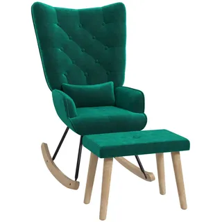 Homcom Schaukelsessel mit Hocker, Relaxsessel mit Samtoptik, Kissen, Grün