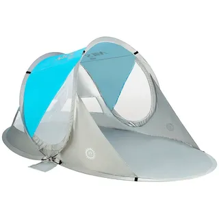 Nils Strandmuschel Strandzelt Sonnenschutz Familienzelt, (Spar-Set, 1 tlg., 200 x 120 cm faltbar), Pop-up, XXL-Größe, UV-Schutz, wasserdichter Boden blau|grau