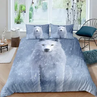 Bettwäsche Set mit weißem Wolf - Bettbezug für Kinder und Erwachsene - Doppel 200x200 cm