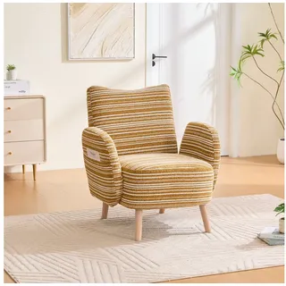 BlingBin Sessel Loungesessel Einzelsessel, Polstersessel mit Holzbeinen & Seitentasche (Fernsehsessel, 1-St., Stoff mit Kreismuster, mit seitlicher Tasche), bequemer Lesesessel, Wohnzimmer, Schlafzimmer, Büro gelb