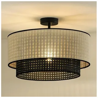 Duolla - Aufbauleuchte RATTAN YUTE 1xE27/15W/230V d 45 cm cremefarben/schwarz - Cremefarbe/Schwarz