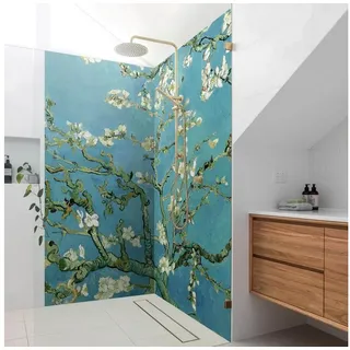 Bilderdepot24 Duschrückwand Fliesen Motiv blau Badrückwand ohne Bohren Dusche Kunst, (2-tlg., 0,61 mm starke Folie selbstklebend Wandpaneele Dusche versch. Größen), fugenlose & wasserfeste Motiv Rückwand Wandverkleidung für Duschkabine blau 90 cm x 200 cm