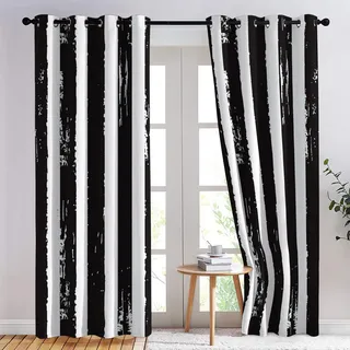 SZLYZM Schwarz Weiß Gestreift Vorhänge, Verdunklungsvorhänge mit Muster Modern, Vorhang Blickdicht mit Ösen, Gardinen für Wohnzimmer Schlafzimmer Deko 2er Set - 160x132 (H X B)