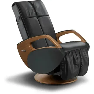 Massagesessel Fernsehsessel KEYTON Domo | Leder schwarz | Holzelement Walnuss