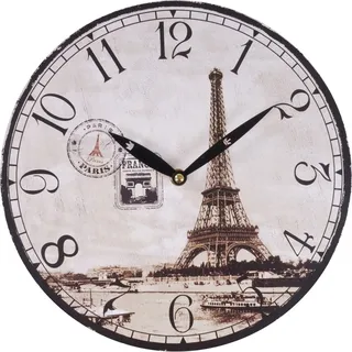 Buri - Zeitlose Wanduhr Ø29cm Landhausstil Shabby Vintage Antik Küchenuhr Holzuhr Deko - Paris