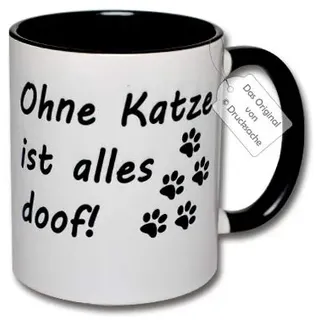 CR Photography Spruchtasse Katze Bürotasse Katzentasse Kaffeebecher Katzenliebhaber Tasse mit Spruch Teetasse Kaffeetasse Tasse fürs Büro mit Aufdruck Ohne Katze ist Alles doof!