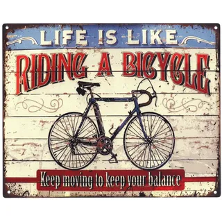 SUPERDANT Metallschild Life Is Like Riding A Bicycle Blechschild Leben Ist Wie Fahrradfahren Retro Blechschild Mit Inspirierenden Zitaten Lustige Vintage Deko Fahrrad Vintage Schild Für Bars Cafés