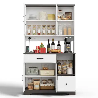 Okwish Buffetschrank 105 x 40 x 185 cm Natur/Weiß