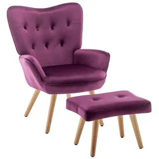 luxuskollektion Ohrensessel mit Hocker Samt 66 x 75 x 94 cm Lila