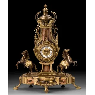 Casa Padrino Luxus Barock Tischuhr Gold / Bronze / Beige 43 x H. 54 cm - Handgefertigte Bronze Uhr im Barockstil - Barock Schreibtischuhr - Barock ... - Gold/Bronze/Beige