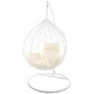 KIDEO Hängesessel Hängesessel Korbsessel MANACOR weiß, inklusive Gestell und Kissen beige