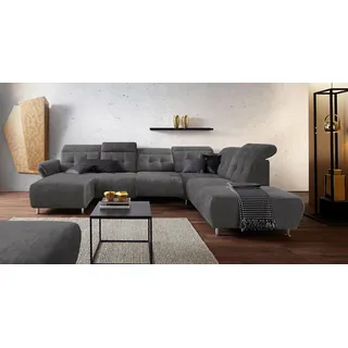 Home Affaire Wohnlandschaft HOME AFFAIRE "Manhattan U-Form", grau (anthrazit), B:345cm H:102cm T:247cm, Luxus Microfaser2 (90% Polyester, 10% Polyamid);Flachgewebe (100% Polyester);Luxus-Microfaser1 (100% Polyester), Sofas, Wohnlandschaft, 2 Sitze mit elektrischer 