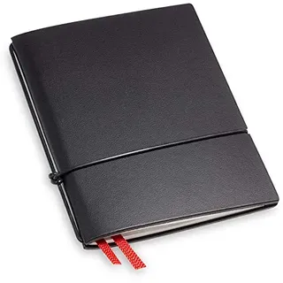 X17-A7 Notizbuch/Personal Organizer | 7mm dünn | schwarz; aus recyceltem Leder. Nachfüllbar. Notizheft (blanko) mit Doppeltasche, Made in Germany.