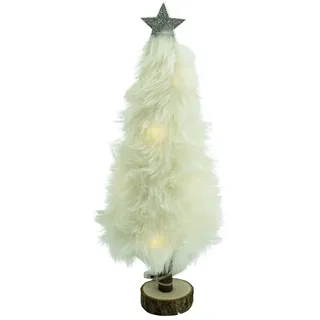 MARELIDA LED Dekobaum PLÜSCH mit Sternspitze Plüschfell leuchtend H: 27,5cm Batterie weiß