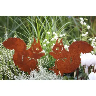 LB H&F Lilienburg Teichfigur 2er SET Eichhörnchen Rost Stecker Garten Deko Beet Blumenkübel, (Dekoration Blumenstecker Figur Topfstecker Teichdeko Teichstecker Rostfigur, Gartendeko Weihnachten Roststecker Gartenstecker Beetstecker), zum Stecken Metall Herbstdeko Rostdeko außen draussen Herbst Winter braun