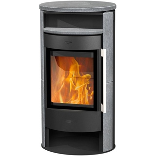 Fireplace Kaminofen Durango Speckstein, 6,5 kW, Zeitbrand, Tee- und Holzfach grau