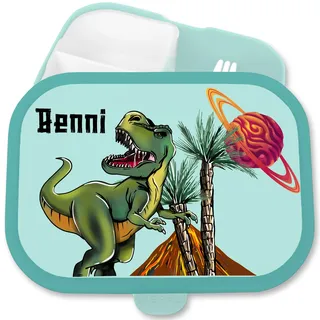 Shirtracer Mepal Brotdose Kinder personalisiert T-Rex Urzeitwelt Name | Türkis, 750 ml, Dinosaurier, Dino, Urzeit, Fossil, mit Fächern, Schule, spülmaschinenfest, Vesperbox, Snackbox, Jausenbox
