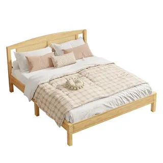 Sweiko Holzbett Doppelbett Rattanbett Holzbett Jugendbett Erwachsenenbett (Rattannetzkissen mit 15 Latten und Mittelfüße, 160X200cm Kiefer + PE-Rattan), Natur ohne Matratze
