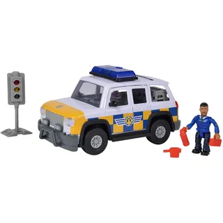 Simba - Feuerwehrmann Sam – 4 x 4 Polizei – Fahrzeug 19 cm + bewegliche Figur – Soundfunktionen – reichlich Zubehör – 109251096038
