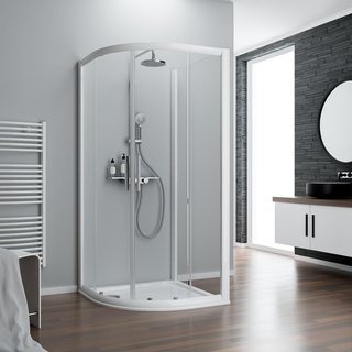 Schulte Kristall/Trend U-Kabine aus Runddusche II 4-teilig mit Seitenwand Klarglas hell Alpinweiß 80 x 80 cm / 185 cm Radius 550 - D5055144 04 50 31