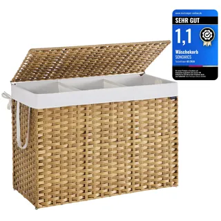 Songmics Wäschekorb schmal, 200 L, aus synthetischem Rattan, faltbar