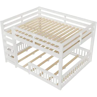 STILVORA Etagenbett aus Kiefernholz und MDF, Weiß, 160x200 cm, gewerblich geeignet, mit Schutzgittern
