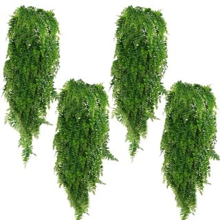 NA 4 Stück Künstlich Pflanzen Hängend Hängepflanzen Künstliche Kunstpflanze Farn grüne Blätter Grünpflanzen Plastikpflanzen 80cm für Draußen Balkon Wand Hochzeit Garten Deko, 110
