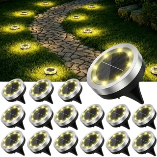 SenluKit Mini Solar Bodenleuchten Outdoor,wasserdicht & rostfrei. Flache Edelstahl-Solarleuchten für Garten, Wege, Hof, Rasen & Terrasse.