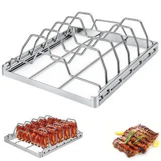 Spareribs Halter Grill Edelstahl Rippchenhalter Grill Halter für Rippchen | 24 x 23 x 7.2 cm Klappbarer Rippchenhalter Grill Zubehör für 5 Rippchen für Grillen Smoking Kohlegrill Outdoorküche Barbecue