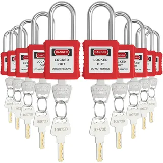 Vevor Lockout-Tagout-Schloss-Set, 10 rote Sicherheits-Lockout-Vorhängeschlösser, mit 2 Schlüsseln pro Schloss, OSHA-konforme Lockout-Schlösser, Lockout-Tagout-Sicherheitsvorhängeschlösser