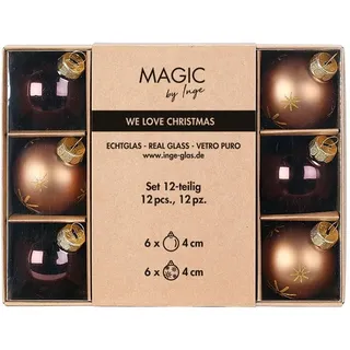 Weihnachtskugeln Glas 4cm x 12 Stück in Kartonbox Christbaumkugeln braun beige - Elegant Lounge